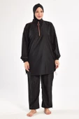 Adasea Kadın Valerıa Büyük Beden Paraşüt Uzun Kollu Tam Kapalı Tesettür Mayo 1804 Siyah thumbnail 2