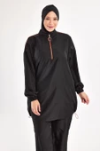 Adasea Kadın Valerıa Büyük Beden Paraşüt Uzun Kollu Tam Kapalı Tesettür Mayo 1804 Siyah thumbnail 5