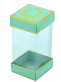 Hediyelik Alt Üst Karton Kapak Yeşil Gold Varaklı Arası Asetat Kutu (8CMX8CMX16.5CM) - 1