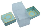 Hediyelik Alt Üst Karton Kapak Mavi Gold Varaklı Arası Asetat Kutu (8CMX8CMX16.5CM) - 2