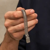 Gümüş Oksitli İşlemeli Erkek Bileklik - 1