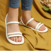 Kadın Yazlık Orijinal Çift Bantlı Puff Sandalet Babet 2CM Topuklu - 3