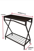DEKORATİF METAL DRESUAR SİYAH AHŞAP RAFLI STAND ÇOK AMAÇLI SALON VE HOL RAFI - 5
