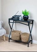 DEKORATİF METAL DRESUAR SİYAH AHŞAP RAFLI STAND ÇOK AMAÇLI SALON VE HOL RAFI - 3