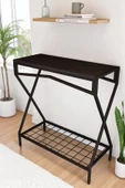DEKORATİF METAL DRESUAR SİYAH AHŞAP RAFLI STAND ÇOK AMAÇLI SALON VE HOL RAFI - 4