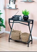 DEKORATİF METAL DRESUAR SİYAH AHŞAP RAFLI STAND ÇOK AMAÇLI SALON VE HOL RAFI - 1