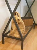 DEKORATİF METAL DRESUAR SİYAH AHŞAP RAFLI STAND ÇOK AMAÇLI SALON VE HOL RAFI - 8