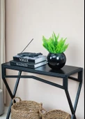 DEKORATİF METAL DRESUAR SİYAH AHŞAP RAFLI STAND ÇOK AMAÇLI SALON VE HOL RAFI - 6