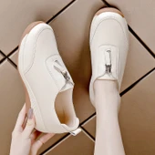Kadın Loafer Ayakkabı - Fermuarlı, Kaymaz Taban (Bej-5) - 5