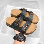 Unisex Çocuk Mantar Sandalet (Siyah Kalp-2) - 2