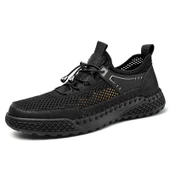 Erkek Fileli Hızlı Bağcıklı Yürüyüş Ayakkabısı (Siyah) thumbnail 1