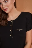 Pjs 27068 Dreaming Kadın Gold Detaylı Yaka Düğmeli Kısa Kol Pijama Takım - 4