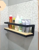 KUZELA  Metal Ahşap Banyo Havluluk Raf Vetuvalet Kağıtlığı Rafı - 4