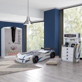 Çocuk Odası - Merso Arabalı Yatak - Sport 3 Kapılı Dolap, Şifonyer - Beyaz - 1