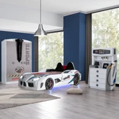 Çocuk Odası - Audi Koltuklu Arabalı Yatak, Sports 3 Kapılı Dolap, Şifonyer - Beyaz - 1