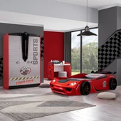 Çocuk Odası - Vento Arabalı Yatak - Sport 3 Kapılı Dolap, Masa - Kırmızı - 1