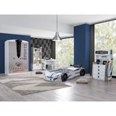 Çocuk Odası - Merso Arabalı Yatak, Sports 3 Kapılı Dolap, Masa, Şifonyer, Kitaplık - Beyaz - 1