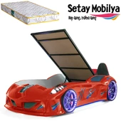 Arabalı Yatak, Jaguar Bazalı Koltuklu Full Ledli Arabalı Yatak - Kırmızı 1 Adet Comfort Yatak - 1