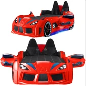 Arabalı Yatak, Audi Kapıları Açılabilen Koltuklu Full Ledli Arabalı Yatak - Kırmızı - 2