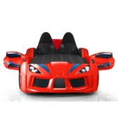Arabalı Yatak, Audi Kapıları Açılabilen Koltuklu Full Ledli Arabalı Yatak - Kırmızı - 3