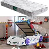Arabalı Yatak, Jaguar Bazalı Koltuklu Full Ledli Arabalı Yatak - Beyaz 1 Adet Comfort Yatak - 1