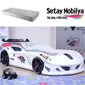 Arabalı Yatak, Jaguar Rüzgarlıklı Arabalı Yatak - Beyaz 1 Adet Comfort Yatak thumbnail 1