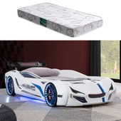 Arabalı Yatak, Mercedes Rüzgarlıklı Full Ledli Arabalı Yatak - Beyaz 1 Adet Comfort Yatak - 1