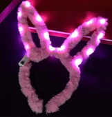 Led Işıklı Peluş Pofuduk Tavşan Kulak Tavşan Taç Pembe 17X23 cm - 1