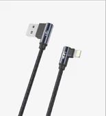 Link Tech K593 Gaming 90° Derece Metalik Başlıklı 1500mm 3A Örgülü Lightning Şarj Kablosu - 1