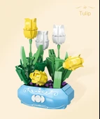 Gerçekçi Yapı Taşı Çiçek Saksı Bitki Model Masa Süsü (21cm x 10cm) - 1