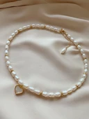 Vip Tasarım Gerçek İnci Sedef Kalpli Kolye Altın Kaplama thumbnail 1