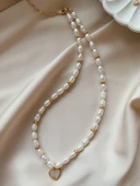 Vip Tasarım Gerçek İnci Sedef Kalpli Kolye Altın Kaplama thumbnail 2