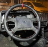 DİKİŞLİ DİREKSİYON KILIFI SİYAH DERİ NOKTALI DERİ KIRMIZI YÜZÜK KIRMIZI DİKİŞLİ TOFAŞ İÇİN thumbnail 1