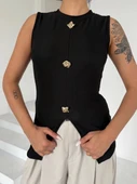 Kadın siyah bisiklet yaka gold düğmeli ottoman bluz s2310 - 1