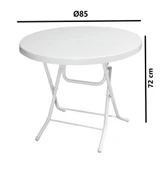 Omnipazar MT-GFM206 Luce Plastik Yuvarlak Katlanır Bahçe Balkon Masa Ø85 cm Beyaz - 2