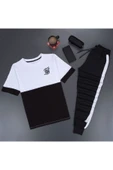 Fs Baskılı Siyah Eşofman Takımı Beyaz Şerit thumbnail 2