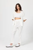 Rahat Kesim Bürümcük Kumaş Kimono Ve Pantolon İkili Takım - 9