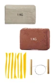 Kahve Çamur 1 Kg Kırmızı Kil Seramik Hamuru Beyaz Kil 1 Kg Plastik Ebeşuar Seti Çamur Kesme Teli - 1