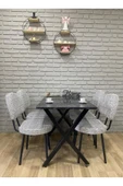 BAMBEDS MOBİLYA Masa Takımı, Yemek Masası, Mutfak Masası, 60x120Siyah beyazdesen 4 Sandalye - 2