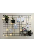 BAMBEDS MOBİLYA Tel Pano Notluk Fotoğraf Askılığı Tel Askılık Notluk + 3m Led + Metal Pano Sepetli 68x48cm - 1