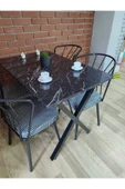 BAMBEDS MOBİLYA Masa Takımı, Yemek Masası, Mutfak Masası, Balkon Masası - 70x110 Siyah Mermer 4 Güneş Sandalye - 5