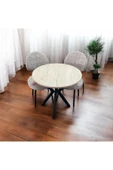 BAMBEDS MOBİLYA 70x70 Trevertan Yuvarlak Balkon Masa Ahtapot Ayak Armut Sandalye 2 Adet - 3