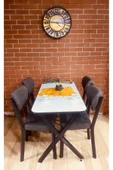 BAMBEDS MOBİLYA Masa Takımı, Yemek Masası, Mutfak Masası, 70x110Beyaz Elma Keten 4lü Sandalye - 1