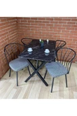 BAMBEDS MOBİLYA Masa Takımı, Yemek Masası, Mutfak Masası, Balkon Masası - 60x120 Siyah Mermer 4 Güneş Sandalye - 2