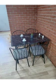 BAMBEDS MOBİLYA Masa Takımı, Yemek Masası, Mutfak Masası, Balkon Masası - 60x120 Siyah Mermer 4 Güneş Sandalye - 6