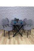 BAMBEDS MOBİLYA Masa Takımı, Yemek Masası, Mutfak Masası, Balkon Masası - 70x110 Siyah Mermer 4 Arkalıklı Sandalye - 1