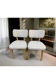BAMBEDS MOBİLYA Bambeds Mobilya, Wood Bam İskandinav 2li Ahşap Sandalye Krem Mutfak Salon Yemek Odası Sandalyesi - 2