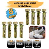 Saplamalı Gömlek Çelik Dübel M10x70 mm Raf Montaj Bağlantı Zemin Monte Tavan Asma Aparat 8 Adet - 1