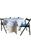 LOOM & LAUREL Jakarlı Dokuma Kumaş 160x160 Yuvarlak Masa Örtüsü Mavi Ağırlıklı thumbnail 4