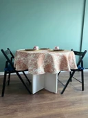 LOOM & LAUREL Jakarlı Dokuma Kumaş 160 X 160 Yuvarlak Masa Örtüsü Açık Kahverengi Ağırlıklı thumbnail 6